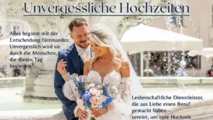 Hochzeitsdienstleister in Passau und Niederbayern – Brautpaar vor dem Brunnen als Titelbild der Hochzeitsbroschüre 2026